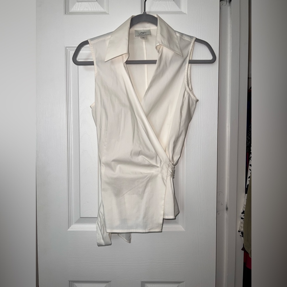 Ann Taylor LOFT White Collared Wrap Top, Size 4